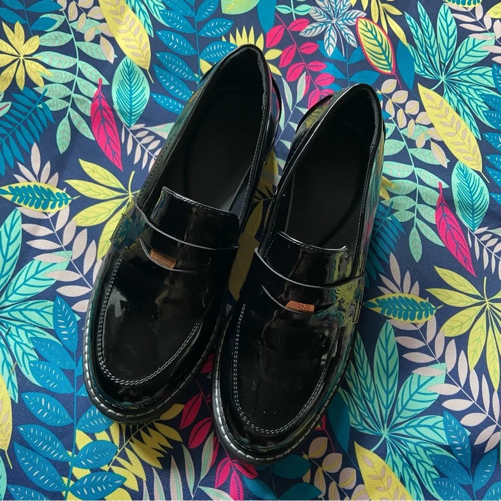 NWOT JF Women Sz-8 Faux Patient Leather Penny Loafers,Chunky 3/4” Platform Shoe👞 - Picture 5 of 16